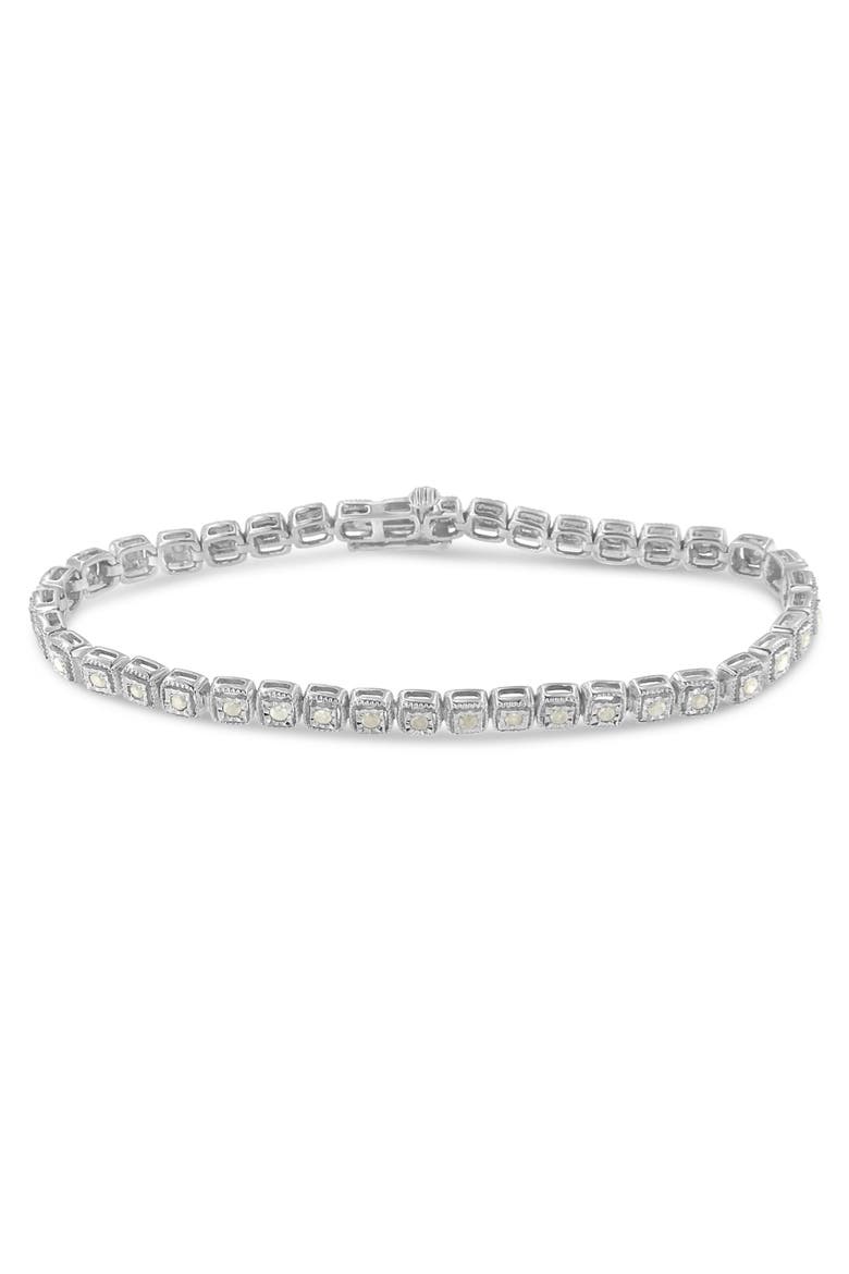 Silver 1.0 Cttw Diamond Miracle-Set Square Milgrain Link Tennis Bracelet, Alternate, color, Silver