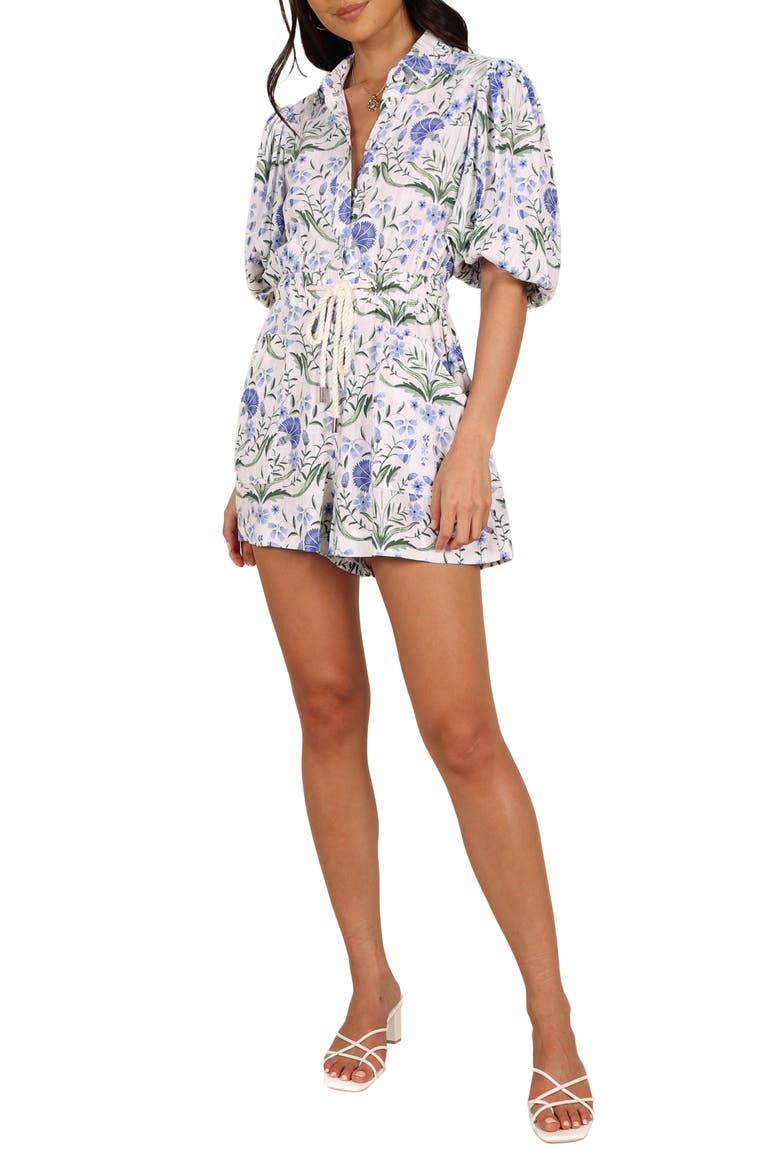 Annie Button Front Romper, Main, color, BLUE FLORAL