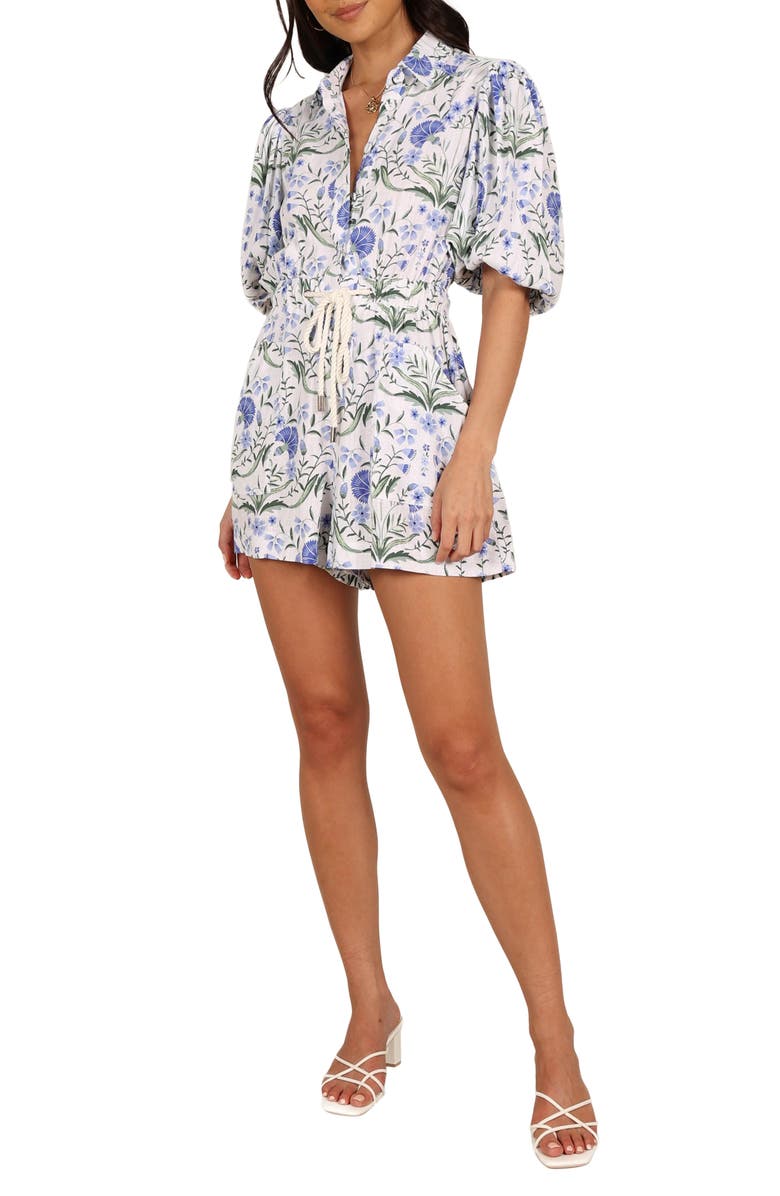 Petal & Pup Annie Button Front Romper, Main, color, Blue Floral
