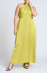 ELOQUII Halter Neck Satin Maxi Dress