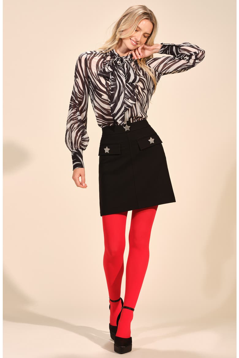 Tie Neck Button-Up Shirt, Alternate, color, BLACK/ WHITE