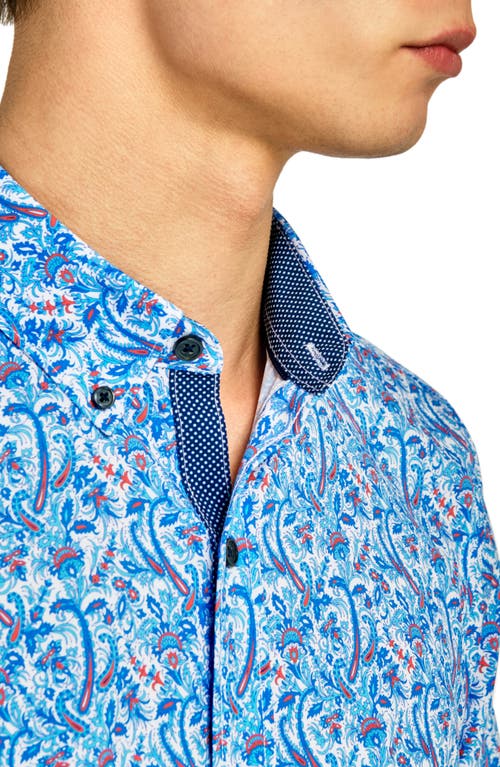 Construct Slim Fit 4-way Stretch Short Sleeve Button-up Shirt In Blue
