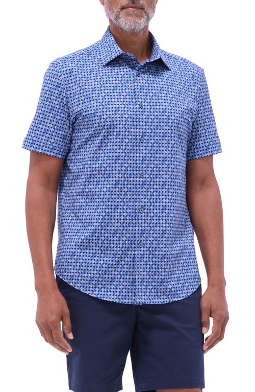 Bugatchi Miles Ooohcotton® Geo Print Short Sleeve Button-up Shirt In Night Blue