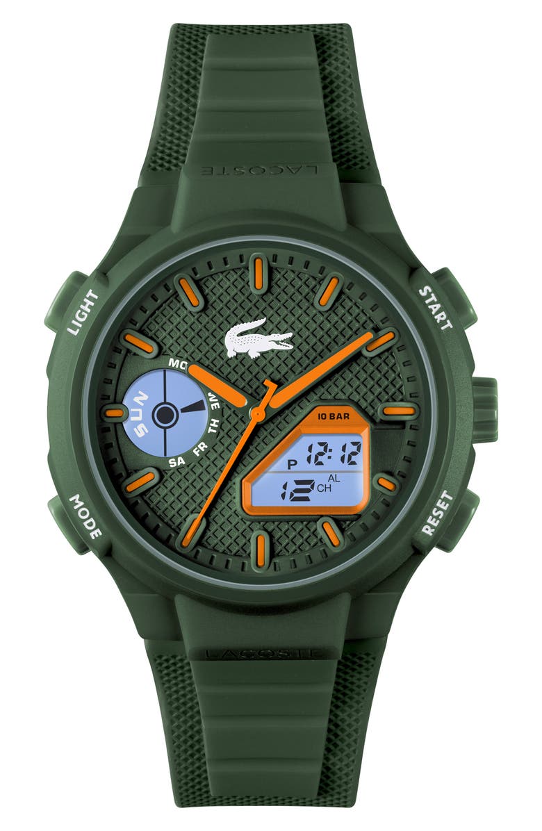 Lacoste LC33 Silicone Strap Watch, 45mm, Alternate, color, Khaki