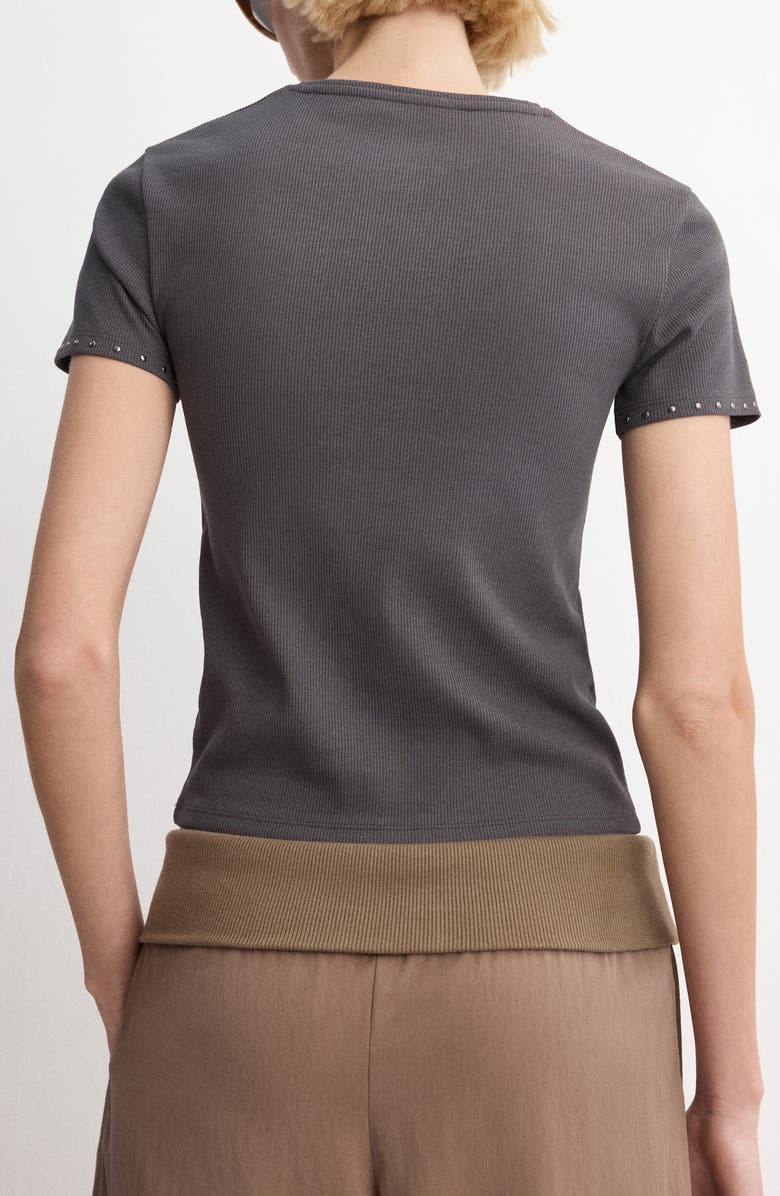 MANGO <p>Studded Trim Stretch Cotton Blend Rib Crop T-Shirt</p>, Alternate, color, Charcoal