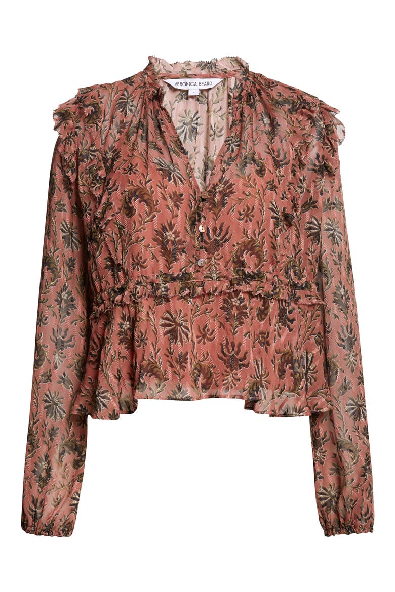 Carnett Floral Silk Blend Peplum Top, Alternate, color, DEEP ROSE MULTI