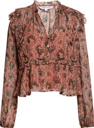 Veronica Beard Carnett Floral Silk Blend Peplum Top