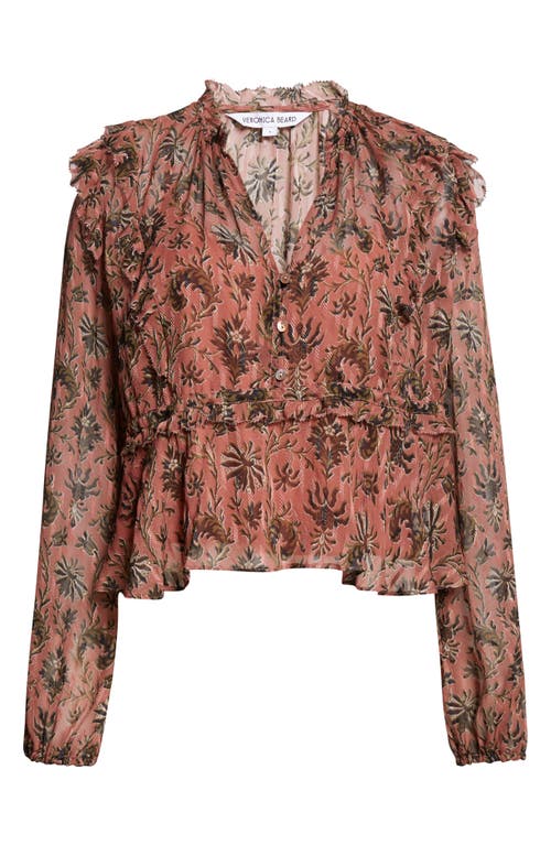 Veronica Beard Carnett Floral Silk Blend Peplum Top In Brown