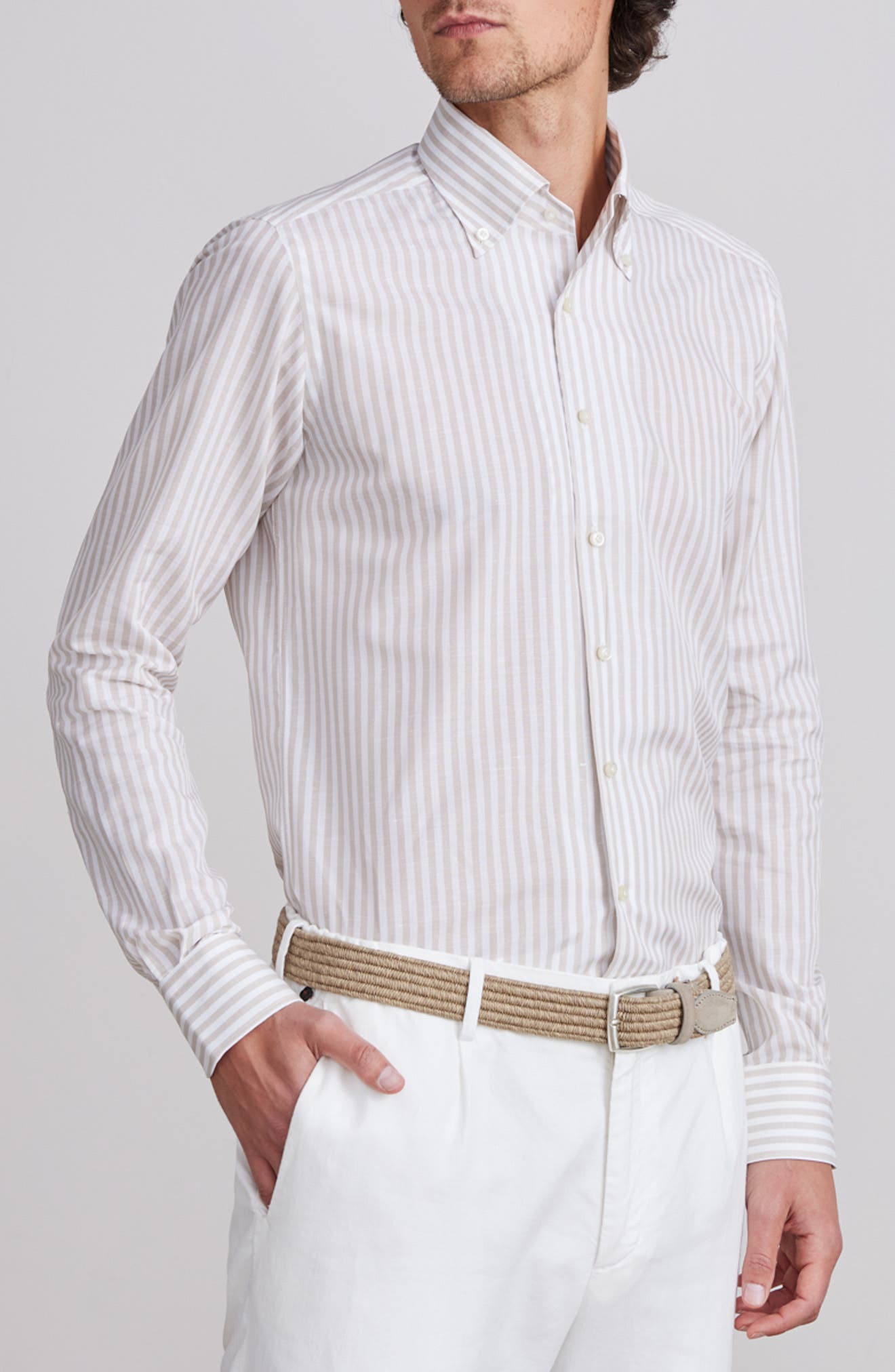 Emanuel Berg Sartorial Stripe Cotton & Linen Dress Shirt