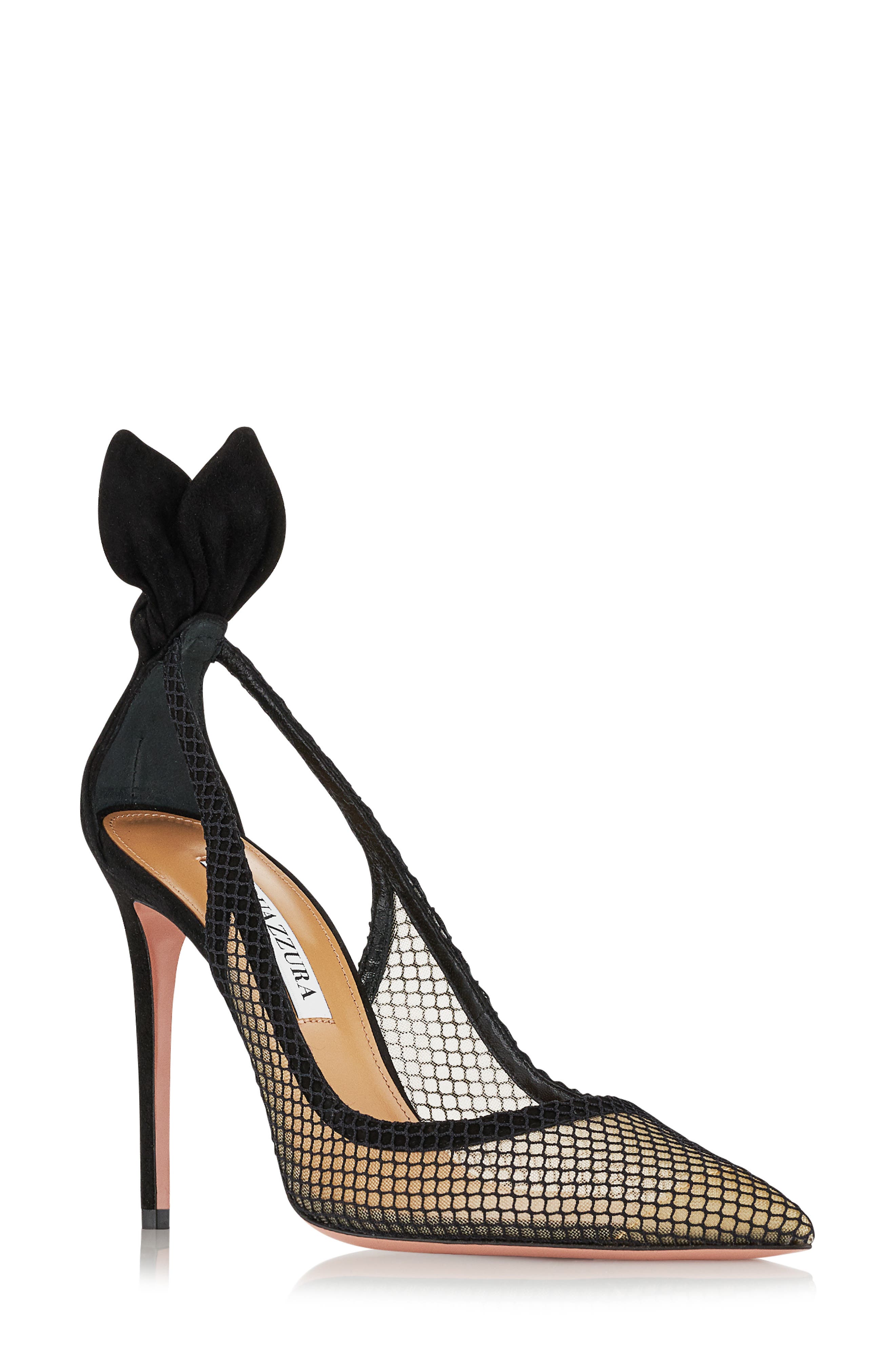Aquazzura Bow Tie Mesh Pointed Toe Pump, Main, color, 