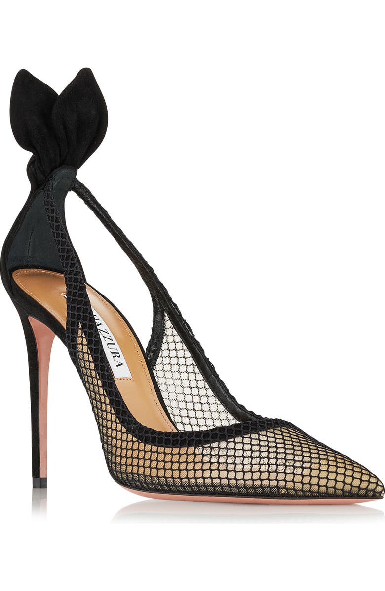 Aquazzura Bow Tie Mesh Pointed Toe Pump, Main, color,