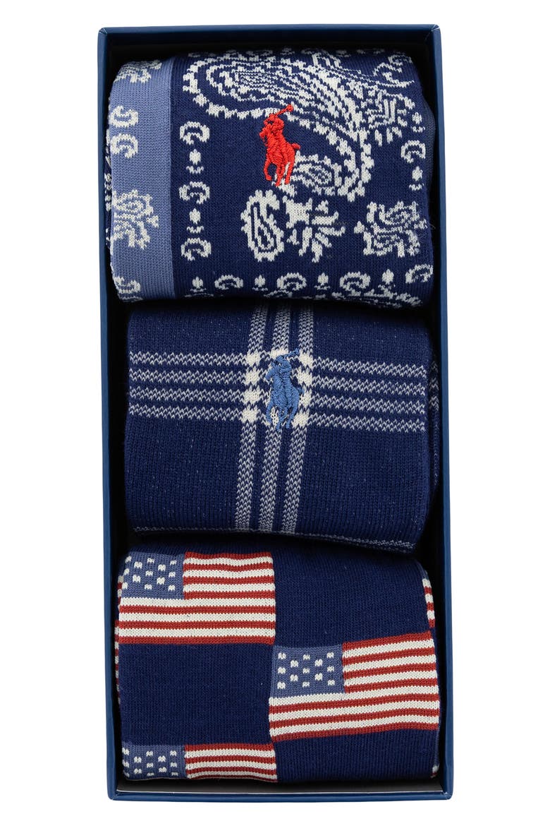 Americana 3-Pack Crew Socks Gift Box, Alternate, color, NAVY