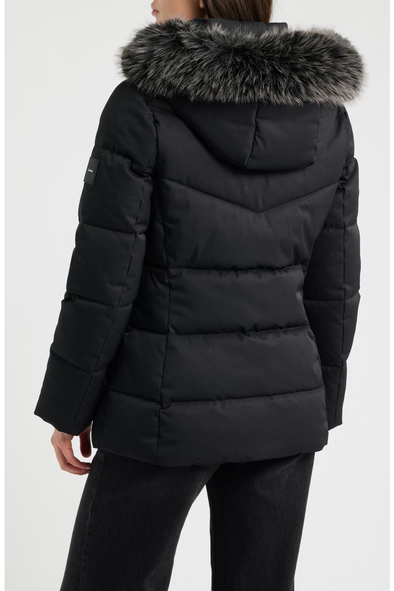 Faux Fur Trim Puffer Jacket, Alternate, color, BLACK