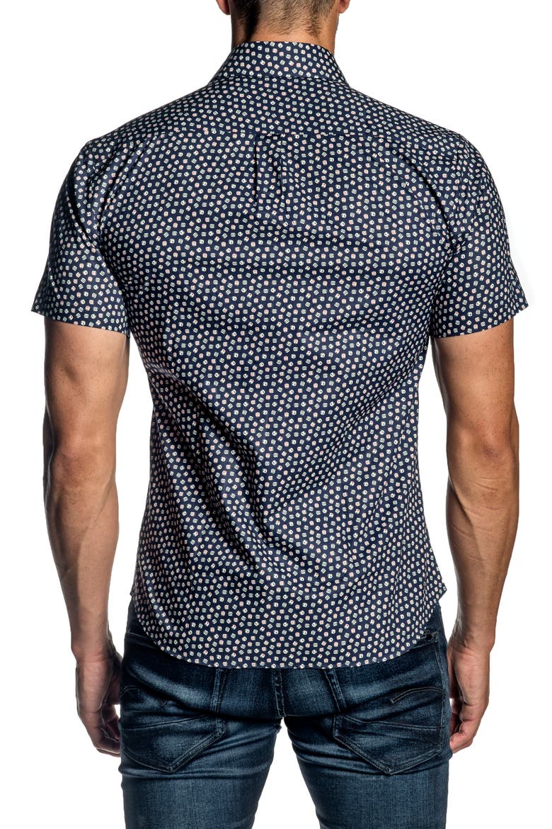 Regular Fit Dice Short Sleeve Button-Up Shirt, Alternate, color, NAVY DICE