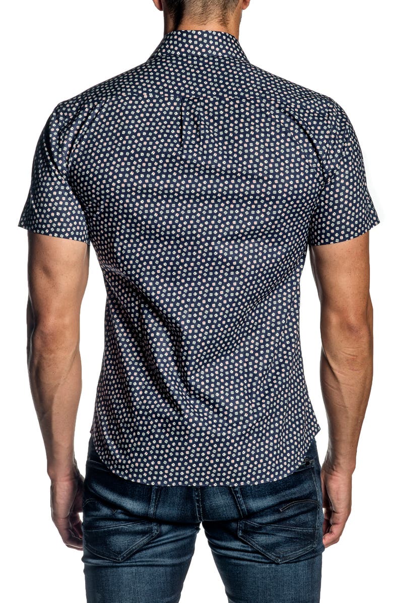 Jared Lang Regular Fit Dice Short Sleeve Button-Up Shirt, Alternate, color,