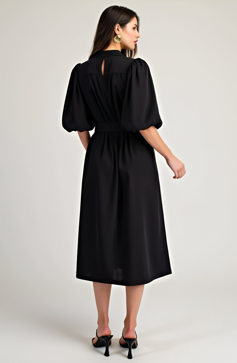 Modenaire Puff Sleeve Midi Dress with Belt, Alternate, color, 