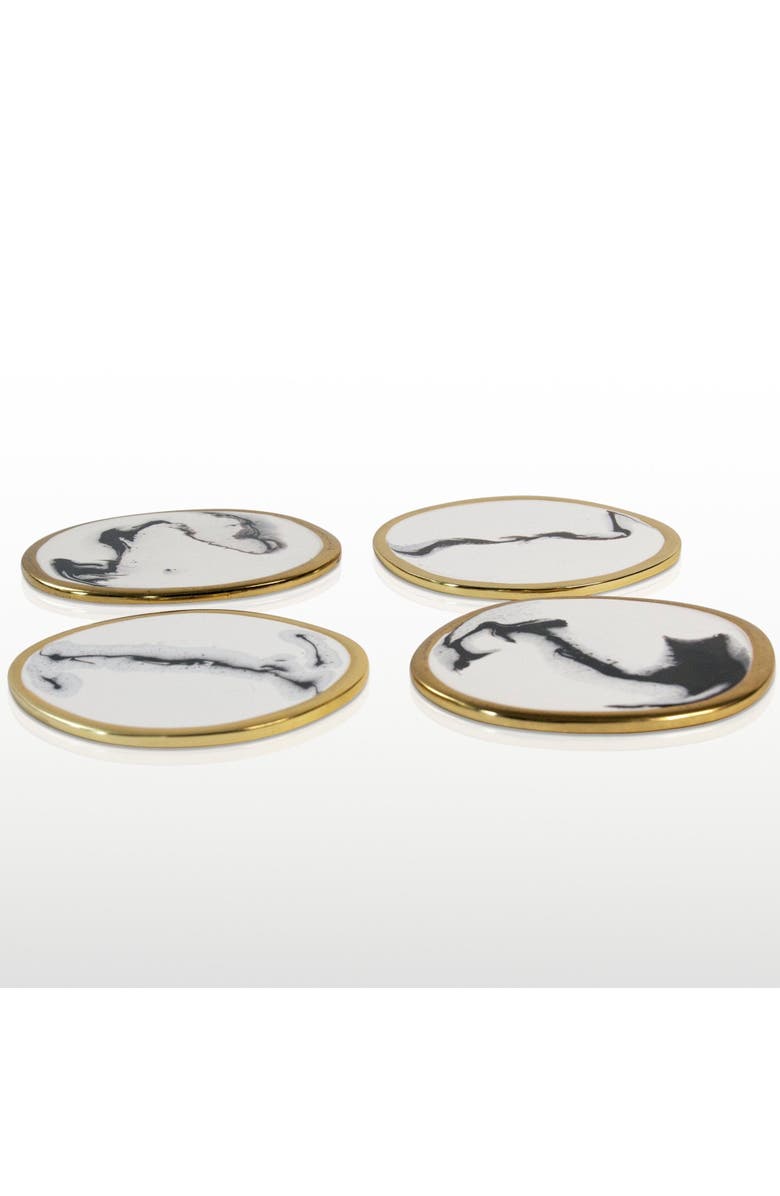 Lunares Bianco Nero Coaster - Set of 4, Main, color, White