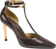 DONNA KARAN Samuel Snakeskin Embossed T-Strap Pump