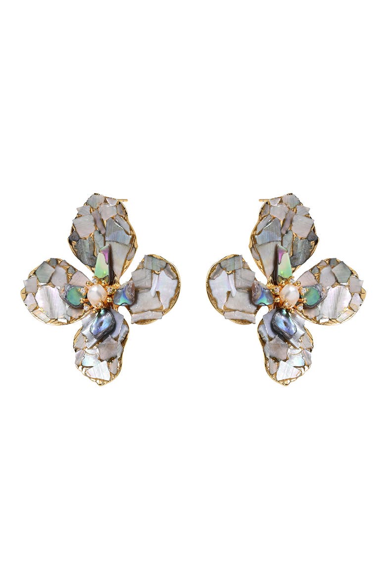 Maren Flower Stud Earrings, Alternate, color, GREEN