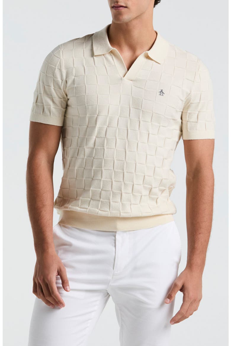 Jacquard Basketweave Johnny Collar Polo Sweater, Main, color, BIRCH