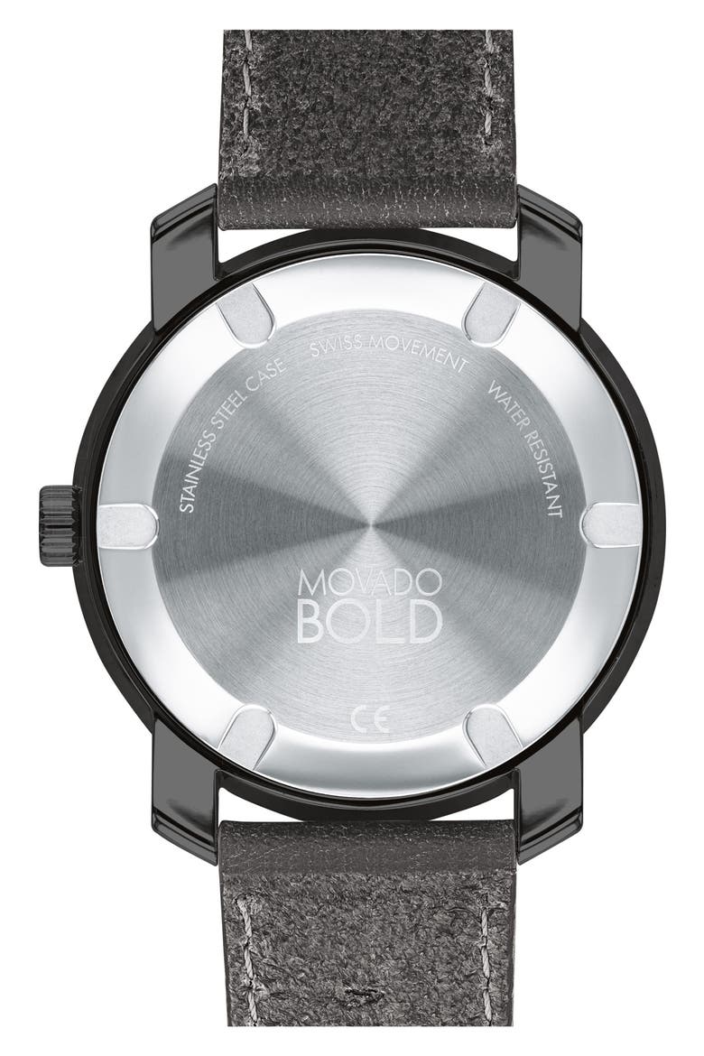 Bold Leather Strap Sport Watch, 44.5mm, Alternate, color, BLACK