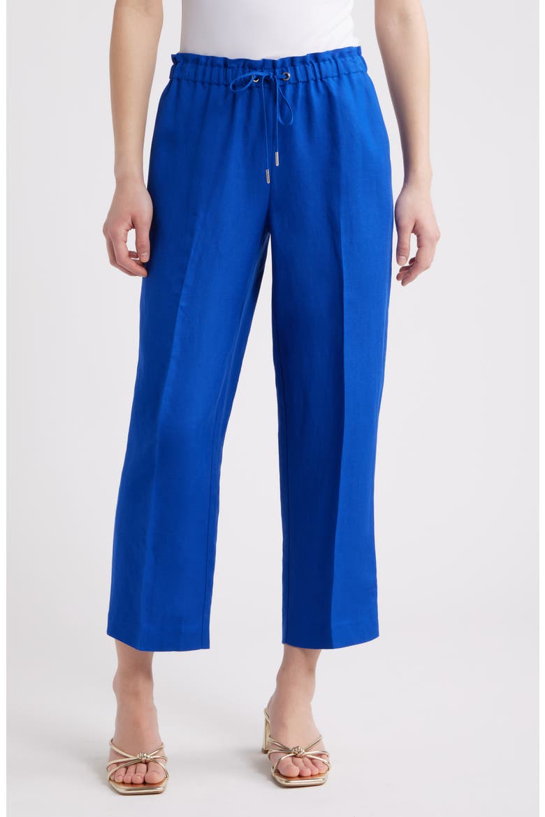 Linen Blend Crop Wide Leg Drawstring Pants, Main, color, SANTORINI BLUE