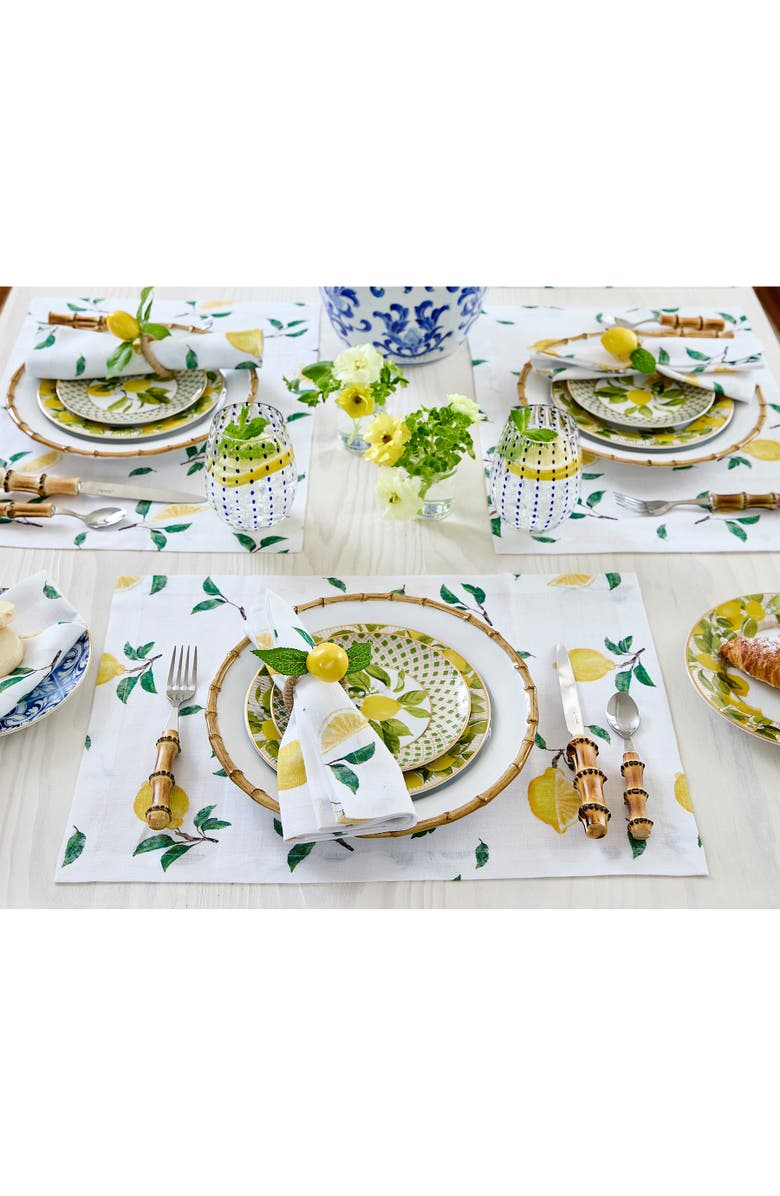 Solino Home Linen Dinner Napkins Set of 4, 20 x 20 Inch for Dining Table, Holiday and Everyday Table Decor - Botanical Lemon, Alternate, color,