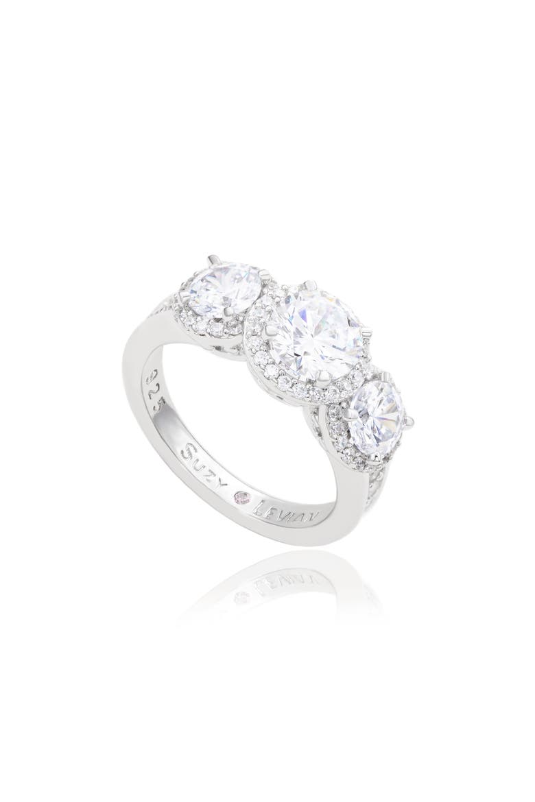 Sterling Silver Three Stone CZ Ring, Alternate, color, WHITE