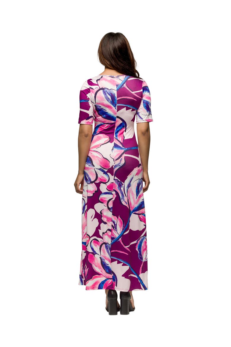 Maternity Purple Floral Print Elbow Sleeve Casual A-Line Maxi Dr, Alternate, color, Purple Multi