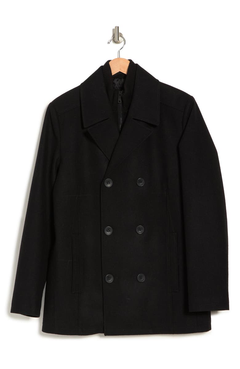Kenneth Cole New York Classic Wool Peacoat, Alternate, color, Black