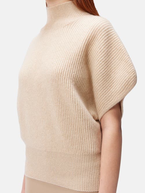 Gobi Mongolian Cashmere Organic Color Cashmere Short-sleeve Turtleneck In Beige