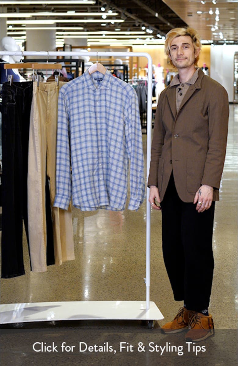 Ravello Tailored Fit Check Linen Button-Up Shirt, sales video thumbnail