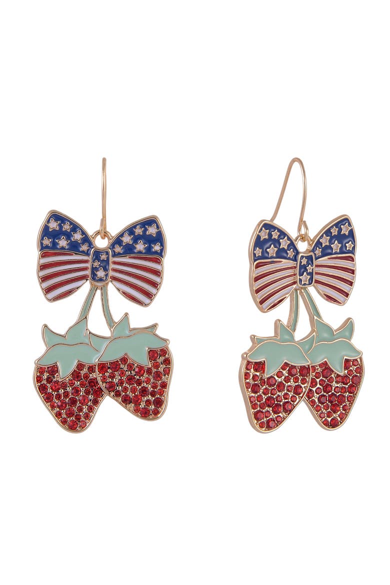 Strawberry and American Flag Bow Earring, Main, color, Red
