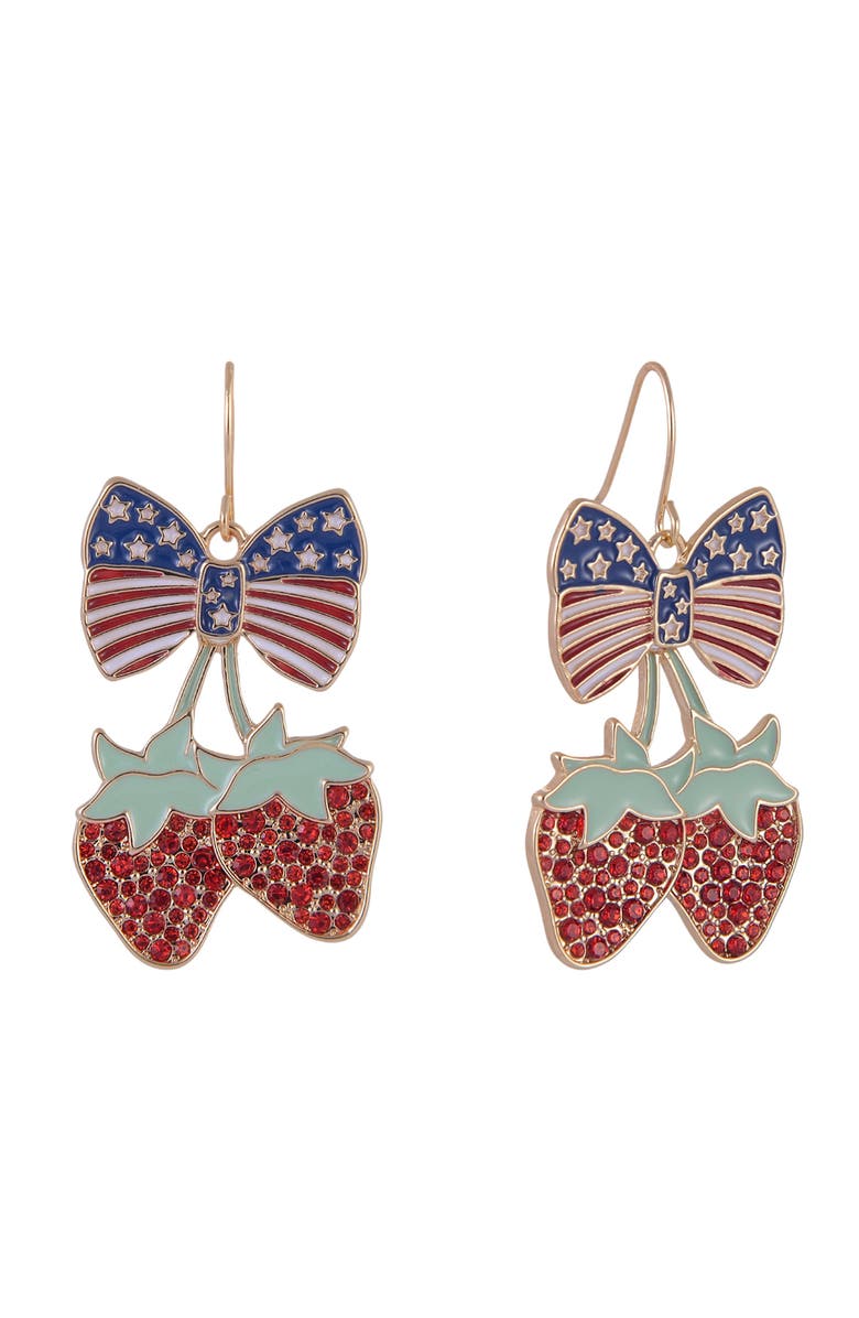 Hallmark Strawberry and American Flag Bow Earring, Main, color, Red