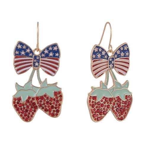 Strawberry and American Flag Bow Earring