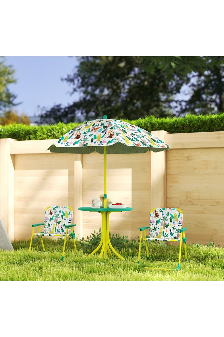 Kids Outdoor Picnic Table with Folding Chairs and Umbrella, Alternate, color, Green