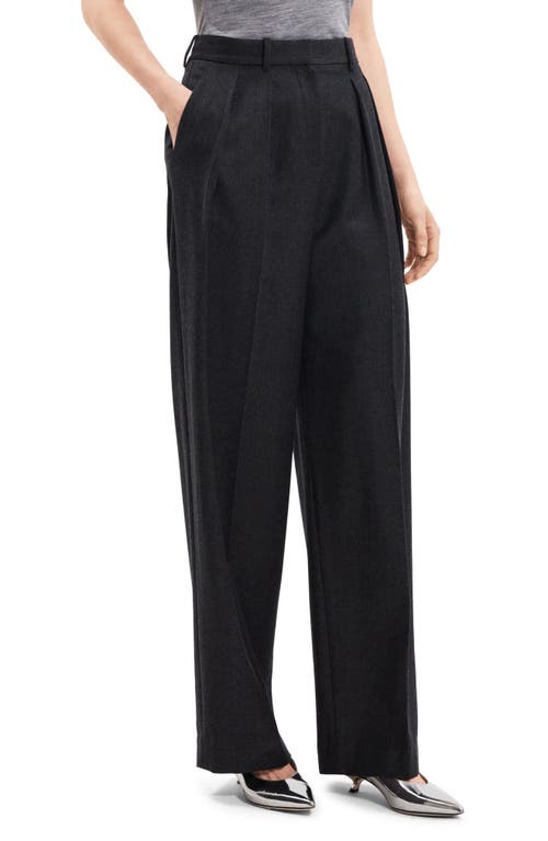 Theory Pleated Straight Leg Wool Pants In Black