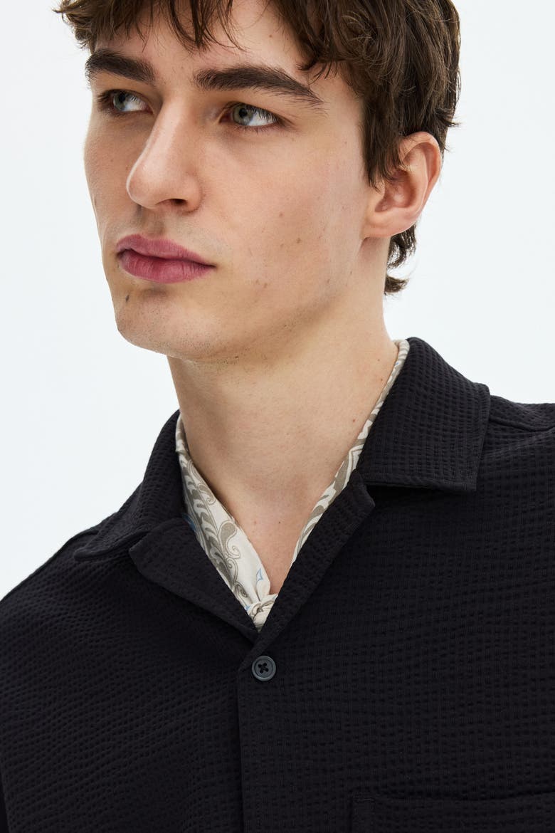 Relaxed Fit Waffled Resort Shirt, Alternate, color, Black