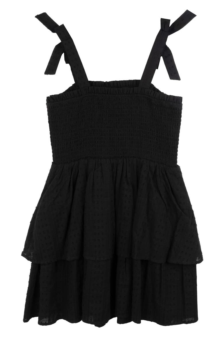 Kids' Tie Strap Smocked Party Dress, Alternate, color, BLACK