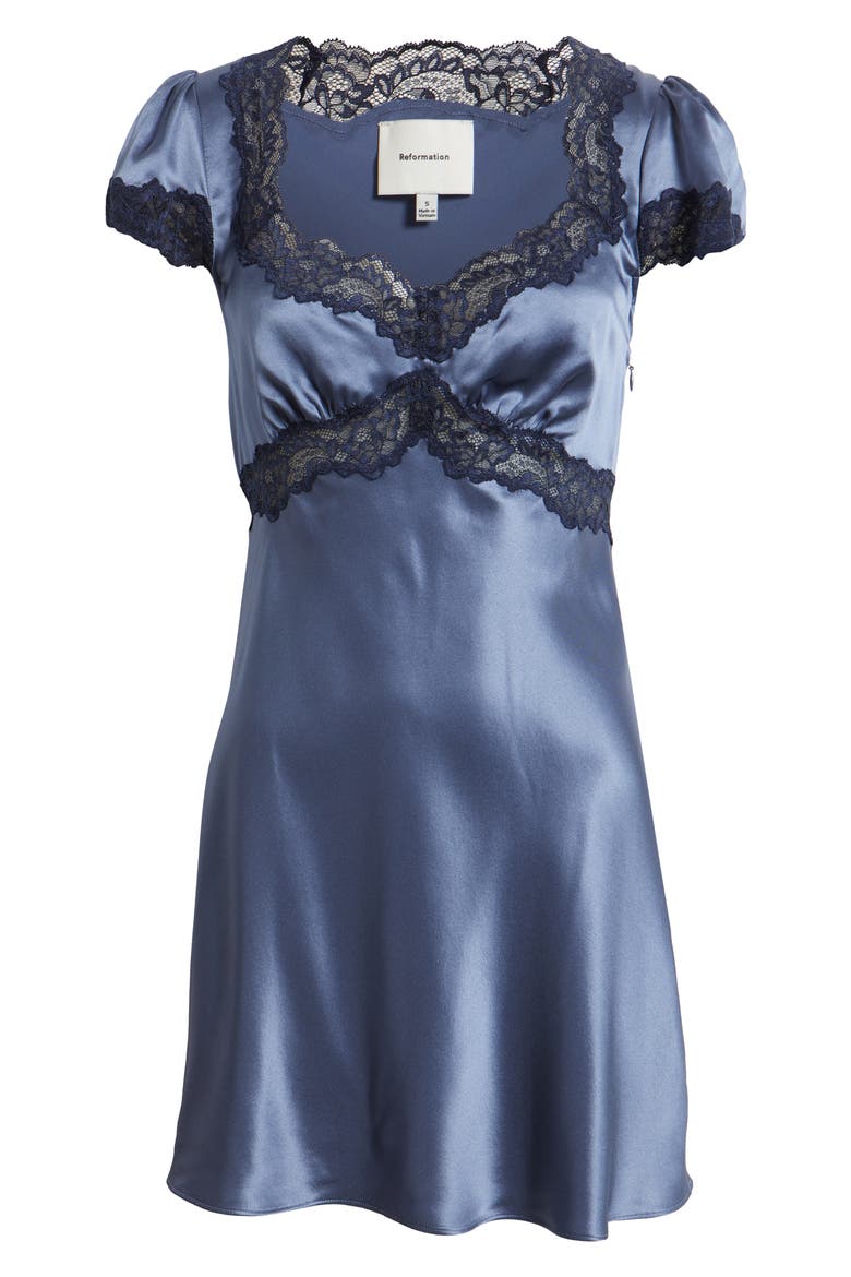 Romi Lace Detail Silk Minidress, Alternate, color, CORNFLOWER