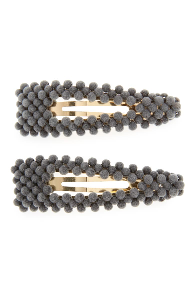 2-Pack Felt Beaded Hair Clips, Main, color, GREY