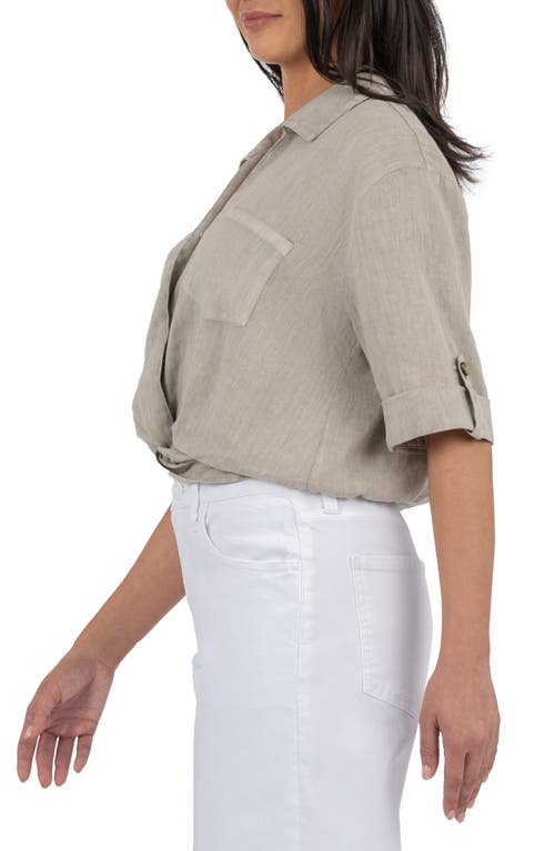 Kut From The Kloth Rebel Knot Front Linen Blend Top In Gray