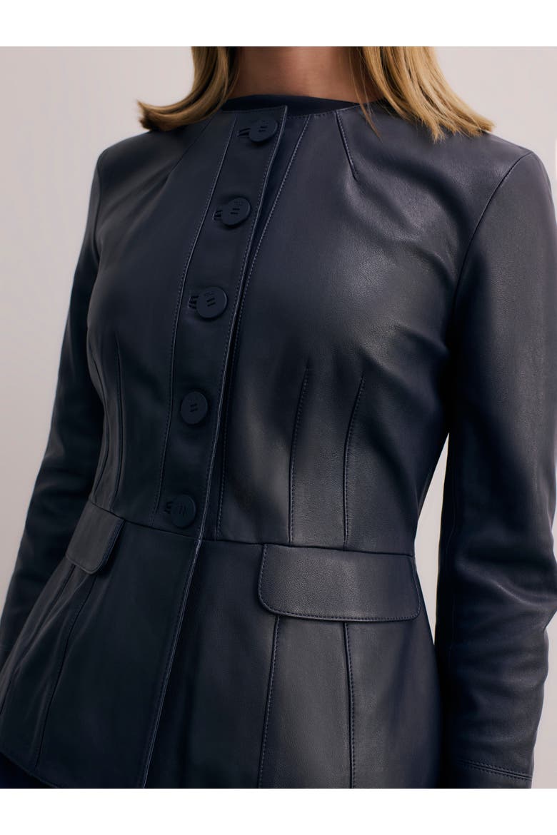 Ginevra Leather Jacket, Alternate, color, Navy