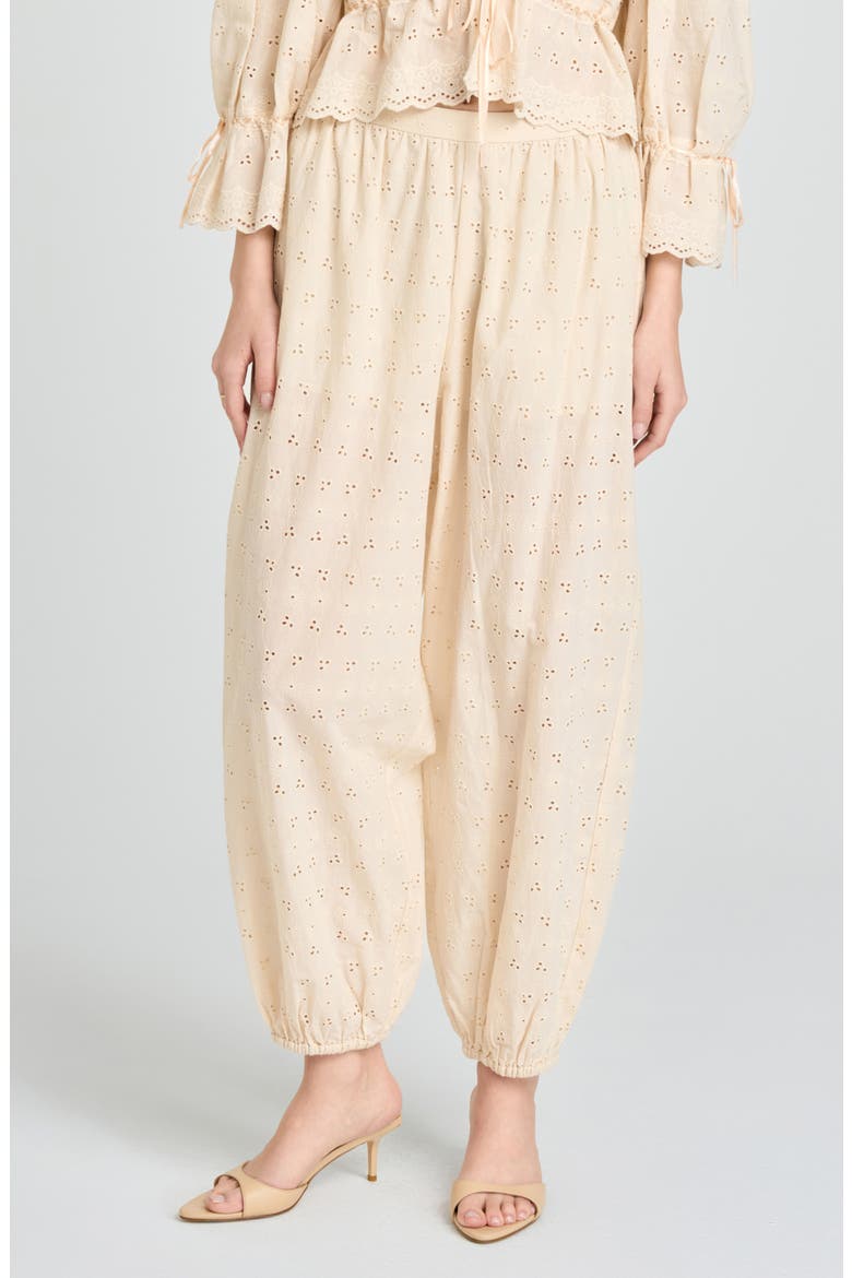 Jasmine Eyelet Embroidered Cotton Balloon Pants, Main, color, BEIGE