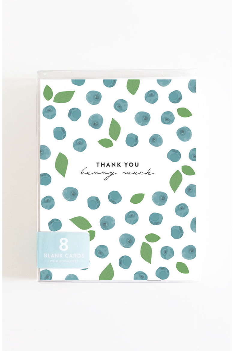 Thank You Berry Much Boxed Set of 8 Greeting Cards, Alternate, color, Blueberry Pattern