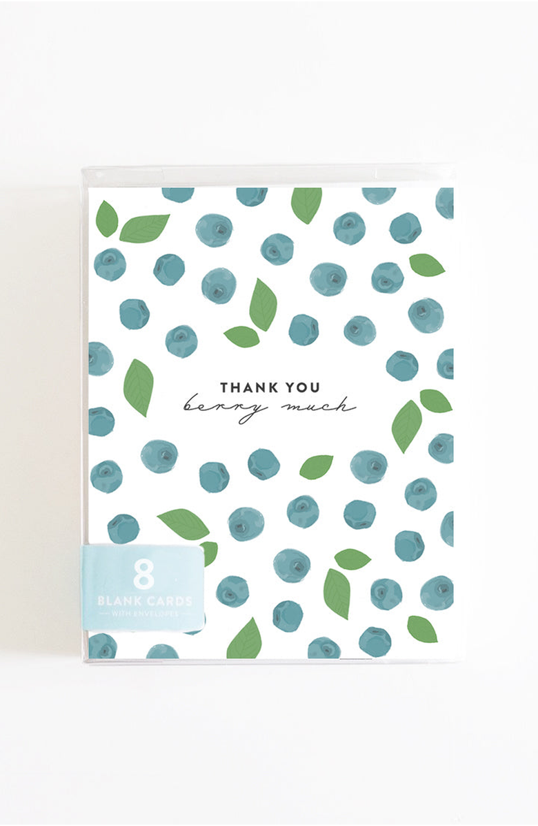 Joy Paper Co. Thank You Berry Much Boxed Set of 8 Greeting Cards, Alternate, color, Blueberry Pattern
