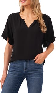 CeCe Ruffle Sleeve Crepe Blouse