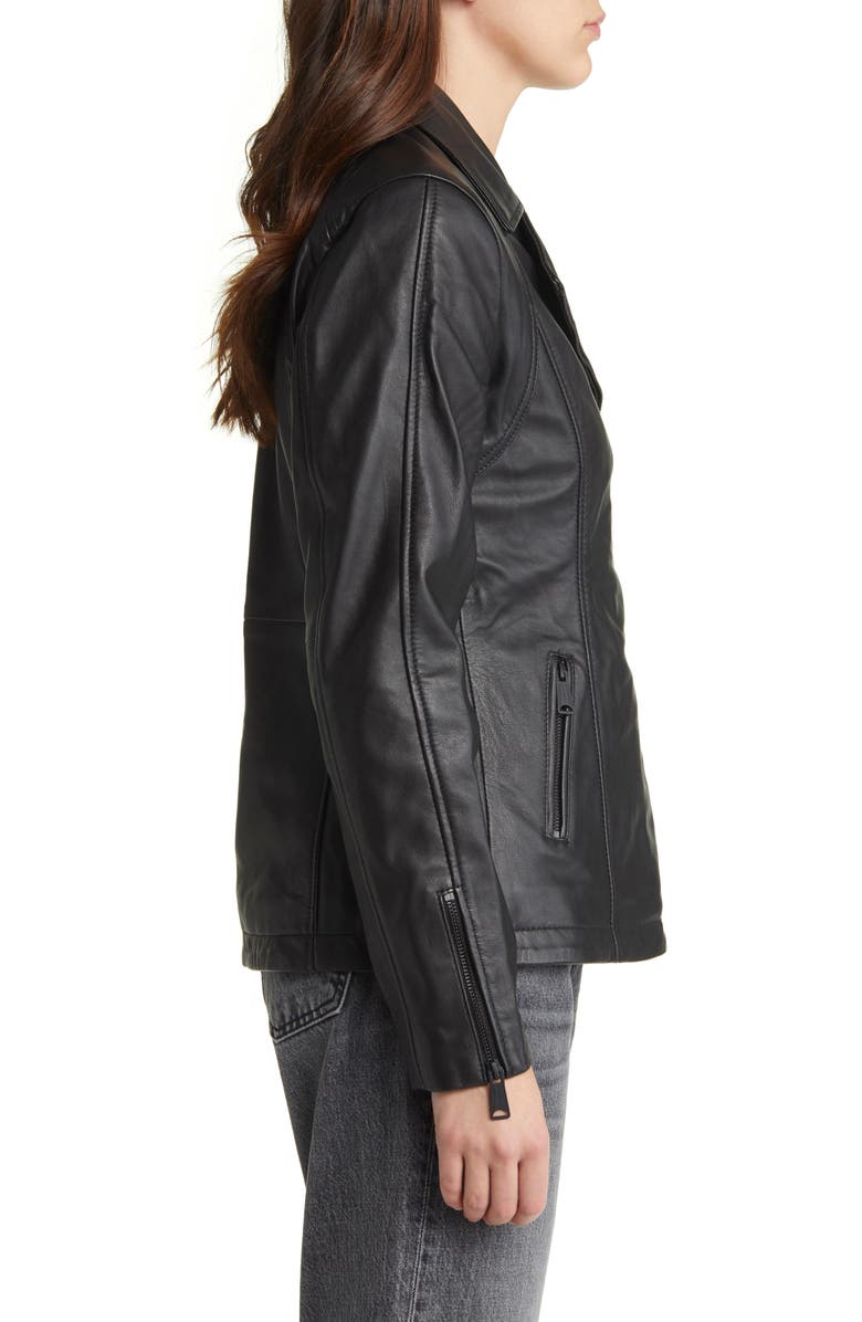 Schott NYC Long Leather Moto Jacket, Alternate, color, Black