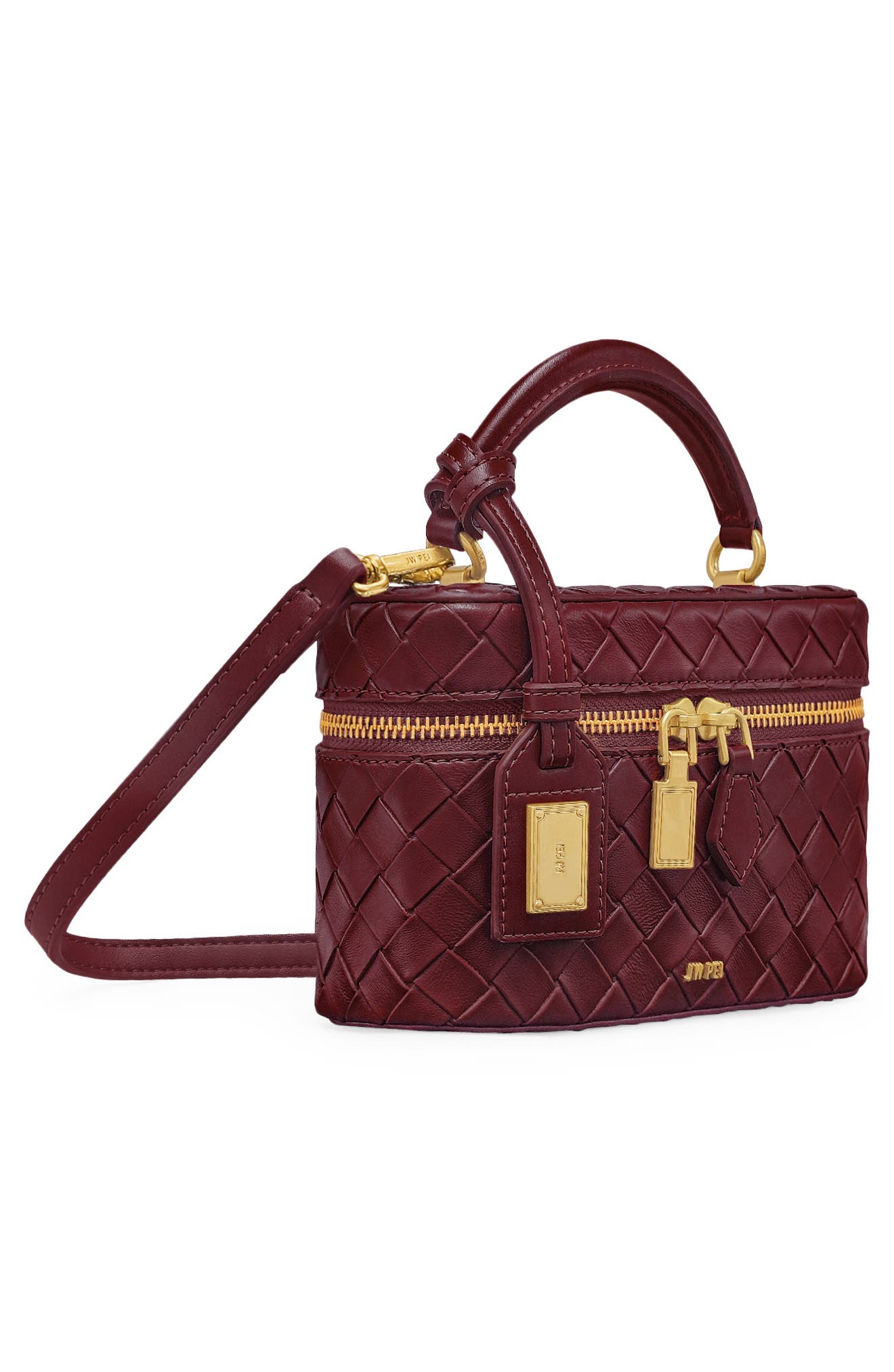 Cleo Woven Faux Leather Top Handle Bag, Alternate, color, CLARET