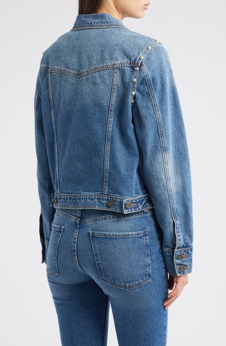 HIDDEN JEANS Faux Pearl Detail Denim Trucker Jacket, Alternate, color, Medium